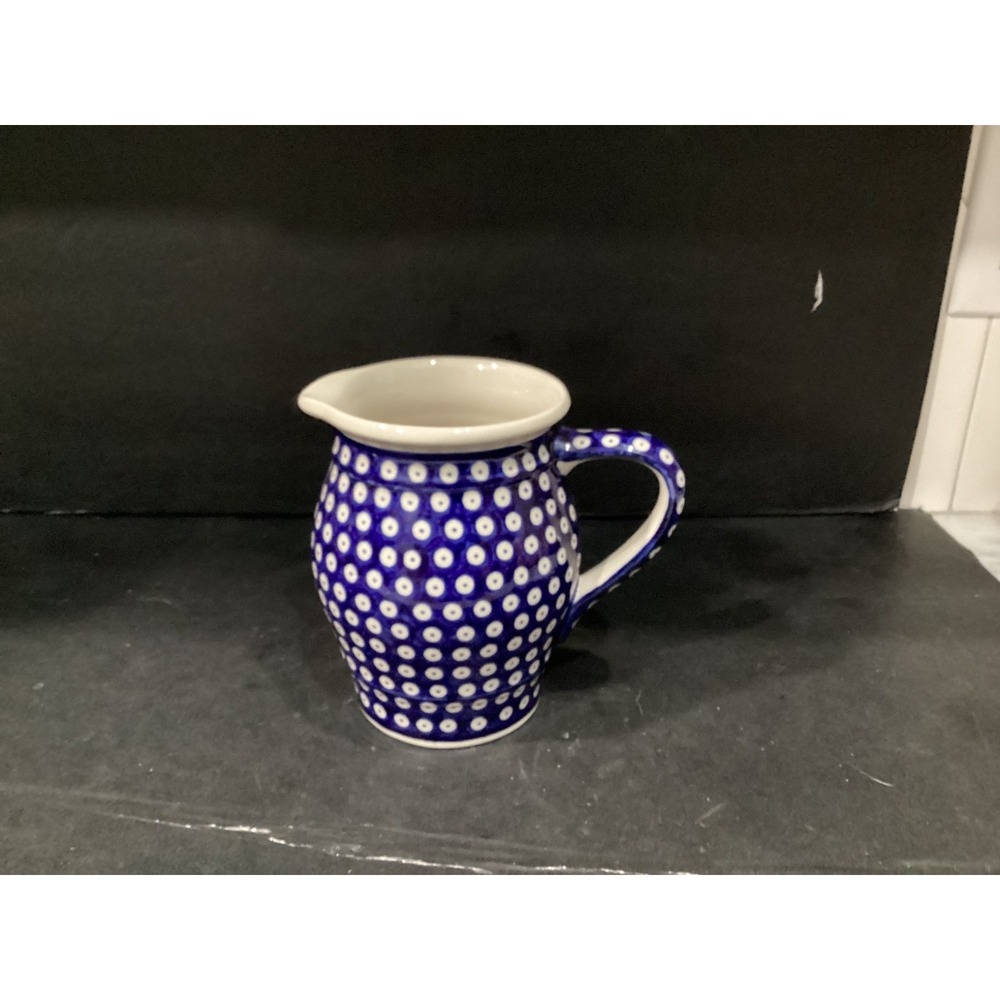 Boleslawiec Polish Pottery White & Blue Pitcher Hand Made In Poland True Blue